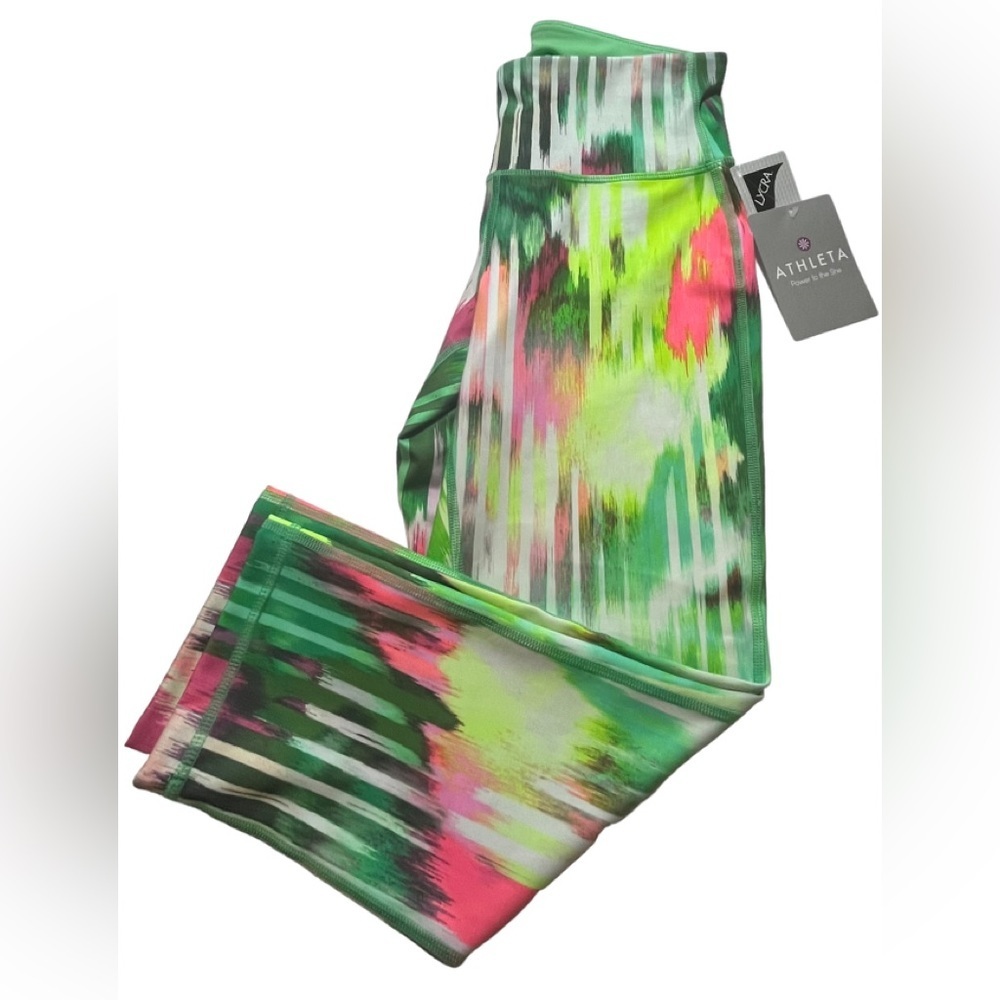 Athleta Wailea Chaturanga Capri Leggings vibrant green/pink XS NWT - Picture 6 of 13